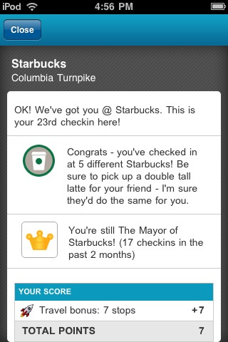 Example: a free coffee for becoming the :mayor" of Starbucks.