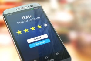 mobile phone showing a review app