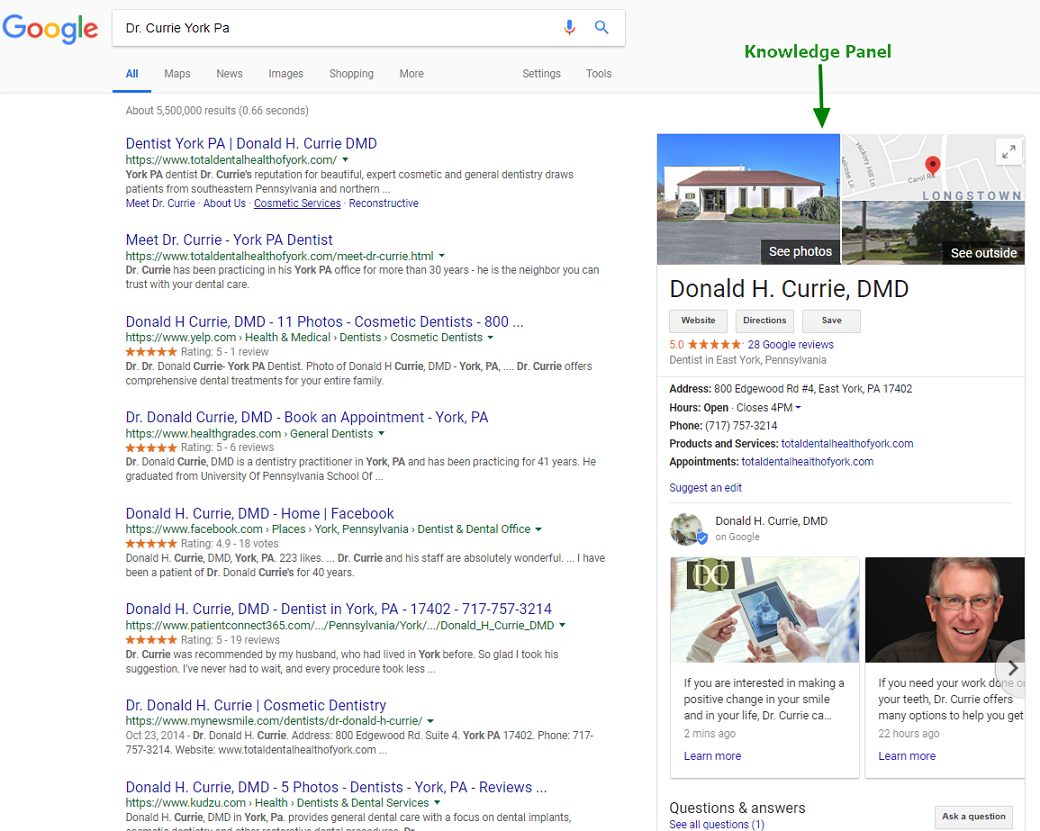 google knowledge panel example