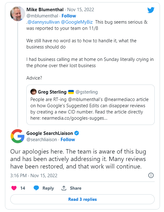 Review Bug Causes Google Reviews to Disappear