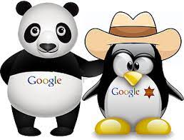 a drawing of a panda next to a penguin, both with the word Google on their chests