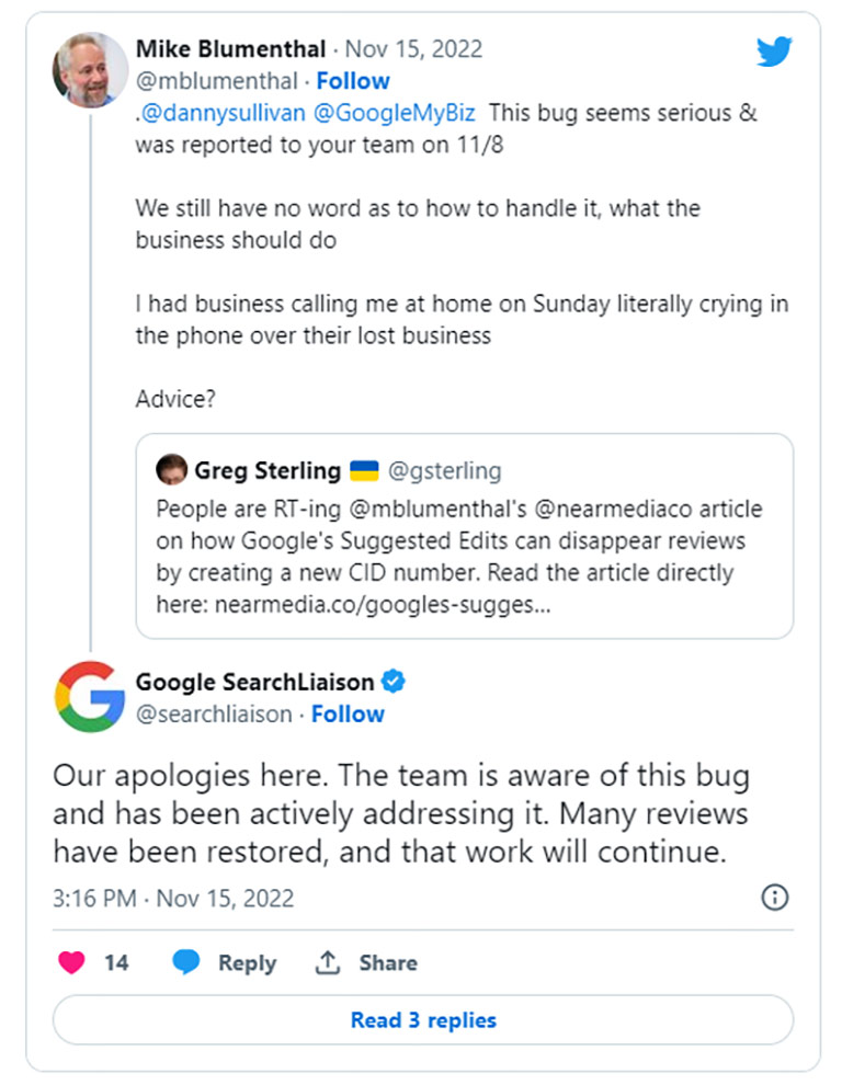 Review Bug Causes Google Reviews to Disappear