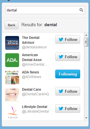 Search "dental" to see the top followed dental related accounts.