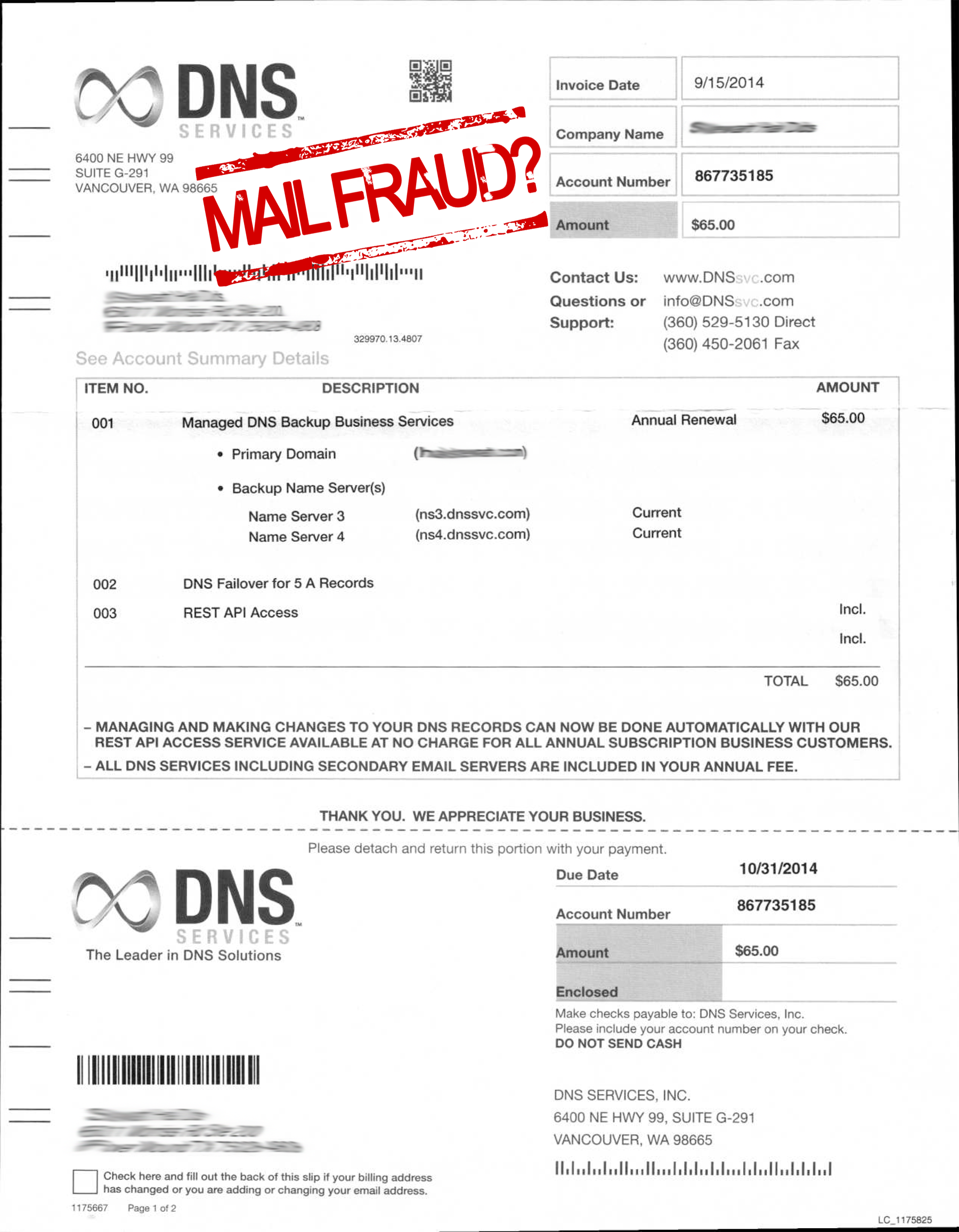 DNS Services invoice scam
