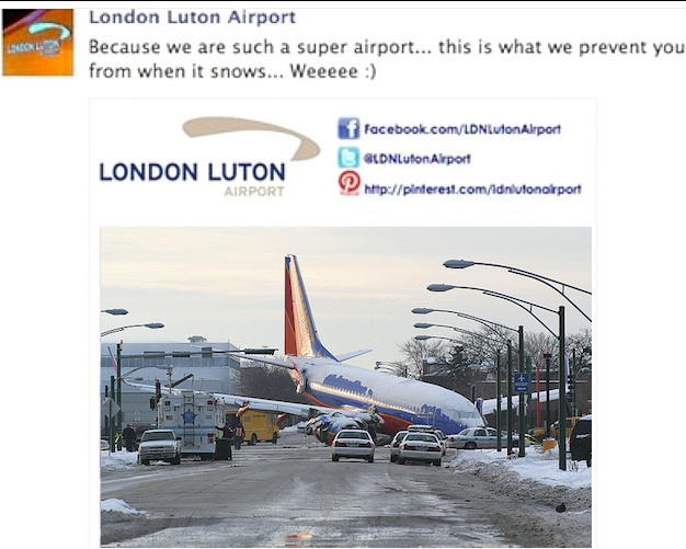 London Luton Airport's Facebook crash.