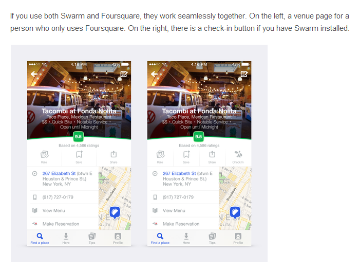 Foursquare and Swarm side by side. Can you spot the difference?