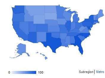 trend-dentist-USA-map search intensity for dentist, by state