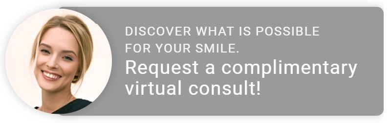 photo of a woman's face in a circle and the words "Request a complimentary virtual consult!"